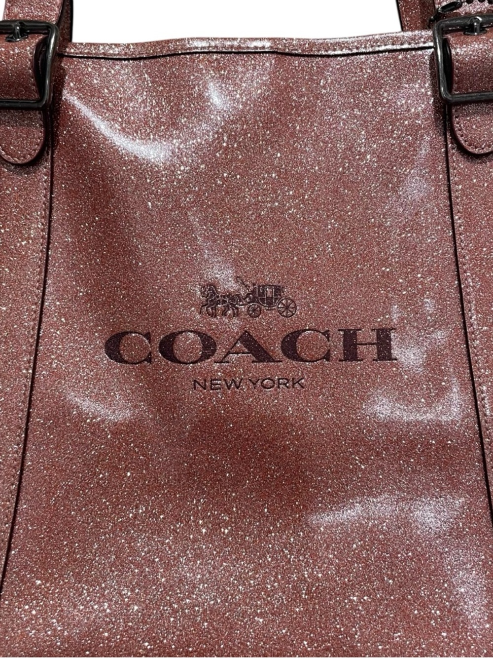 Coach Ferry Tote Rose Gold Glitter Patent Leather Pink Women Size One Size - Picture 3 of 9